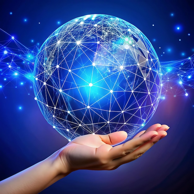 hand holding global network connection