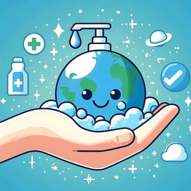 Photo a hand holding a globe with a bottle of water and a bottle of medicine