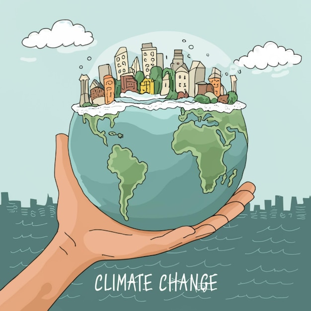 Photo a hand holding a globe with the word climate change on it