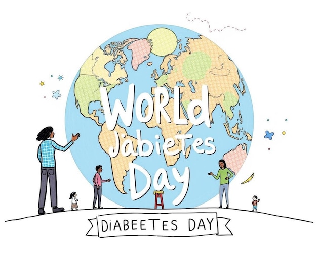 A hand holding a globe with the words Diabetic Day written on it