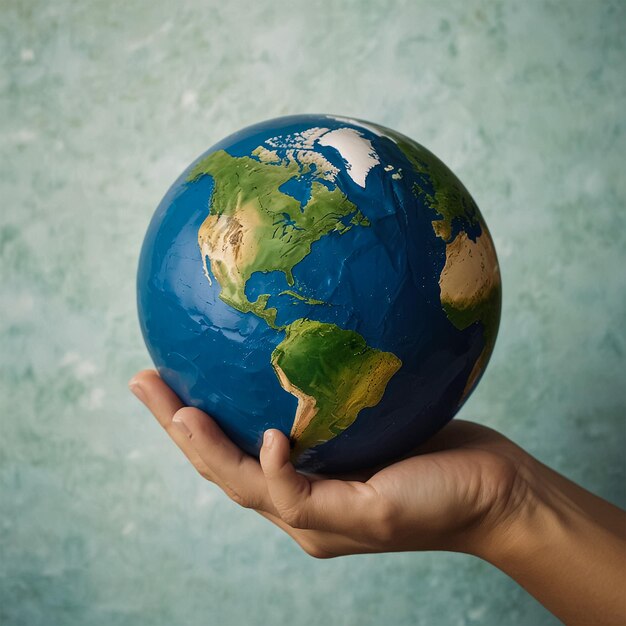 a hand holding a globe with the world on it