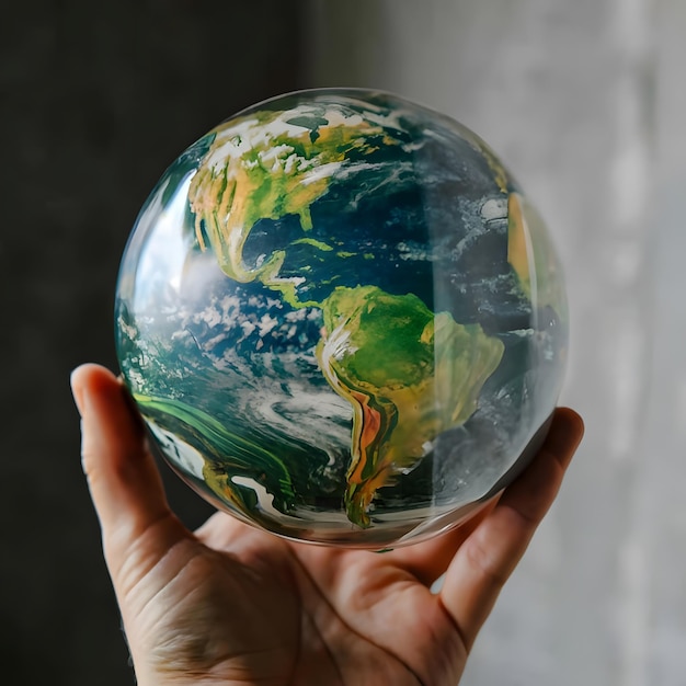 a hand holding a globe with the world on it