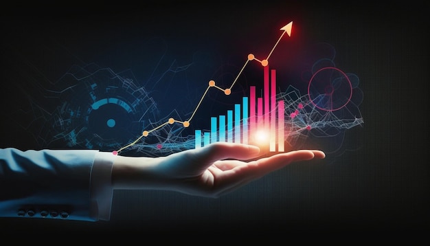 A hand holding a graph with a graph showing