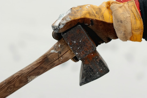 Photo a hand holding a hammer with a glove on it pencil