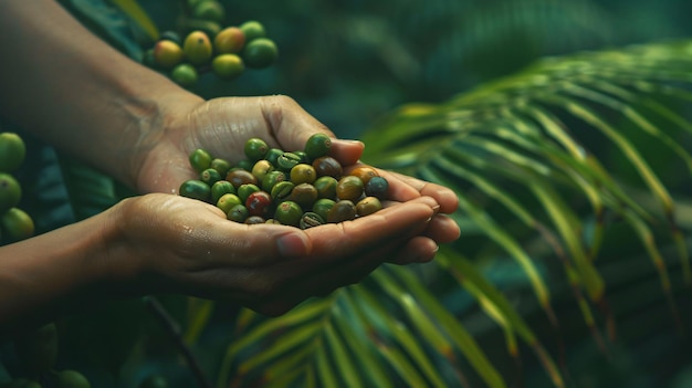 a hand holding a handful of green tea