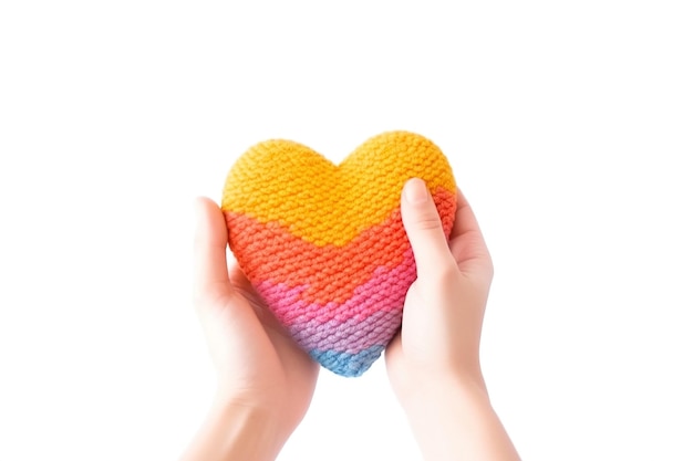 Hand Holding Heart Crochet Isolated on White Background Generative AI