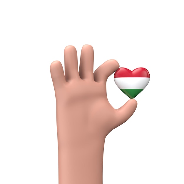 Hand holding a hungary flag heart community togetherness concept d rendering