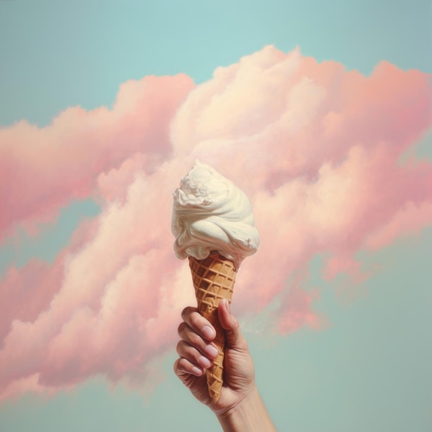 Photo hand holding iscream dessert food sky