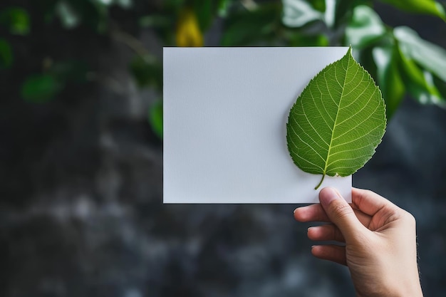 Photo hand holding a leaf print on poster paper