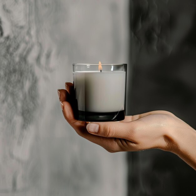 Photo a hand holding a lit candle against a dark background