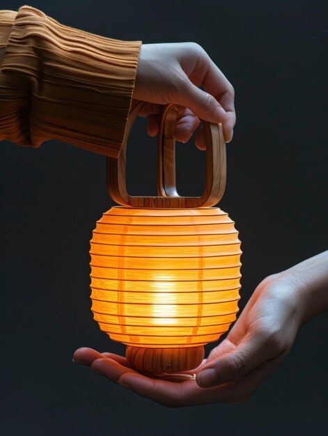 Hand Holding a Lit Paper Lantern