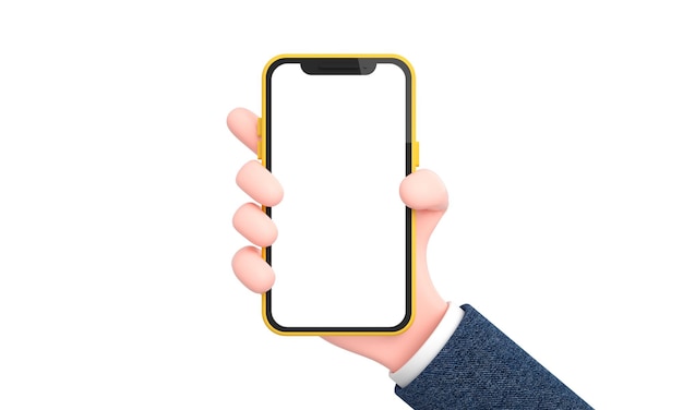 Hand holding mobile phone or smartphone isolated with blank screen for mockup template