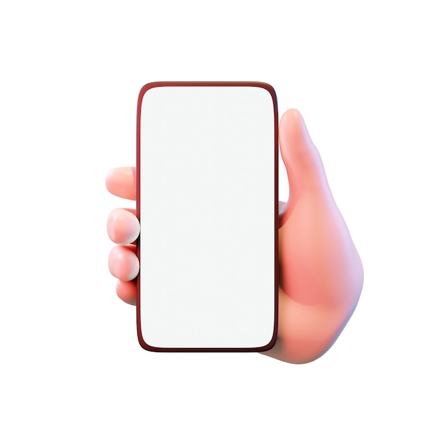 Hand holding mobile smart phone with blank screen. 3d render