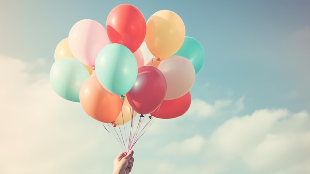 Hand holding multi colored balloons done