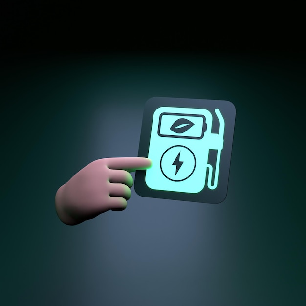 Hand holding neon eco fuel icon Ecology concept 3d render illustration