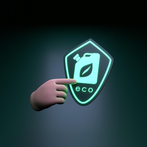 Hand holding neon eco fuel icon Ecology concept 3d render illustration