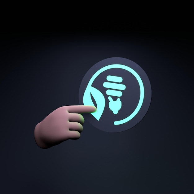 Hand holding neon ECO icon Ecology and conservation of the planet 3d render