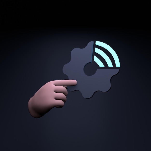 Hand holding neon IoT logo Internet of thing concept 3d render illustration