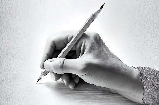 Hand holding a pencil writing Generative Ai