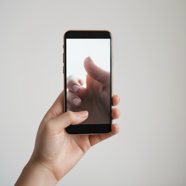 a hand holding a phone that has the word l on it