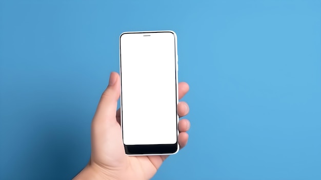 A hand holding a phone with a white screen