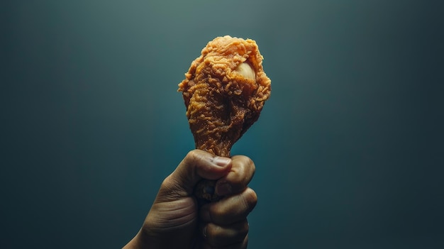 Photo a hand holding a piece of chicken with a bite taken out of it