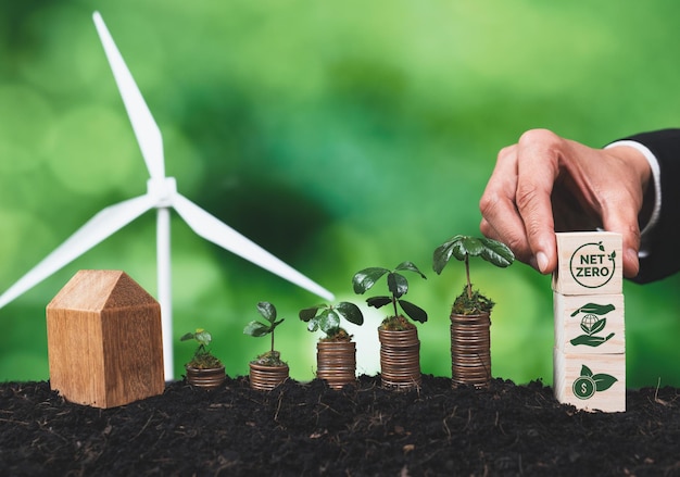 A hand holding a plant pot with a sign that says'green energy'on it