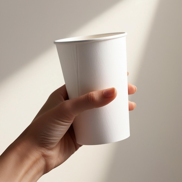 Photo a hand holding a plastic cup that is white