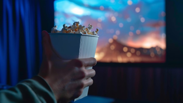 Hand Holding Popcorn at Cinema