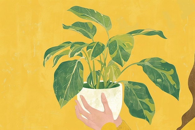 a hand holding a pot with a plant in it