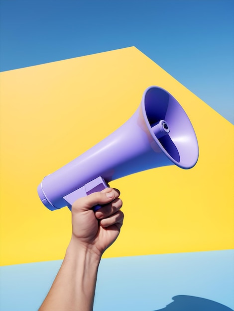 Hand holding a purple megaphone