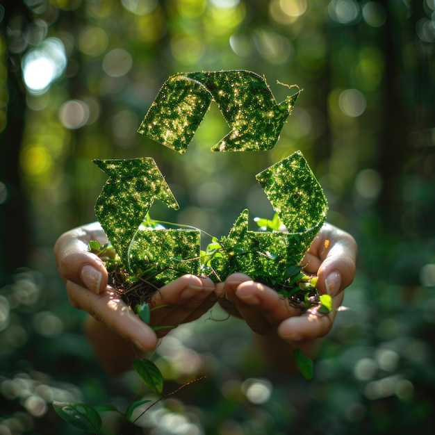 a hand holding a recycle sign that says l on it