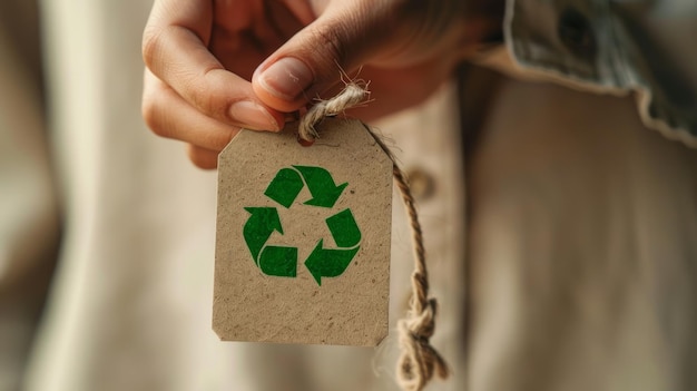 Photo hand holding a recycled tag