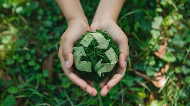 Hand holding sapling for ecofriendly living and sustainability theme AI Image