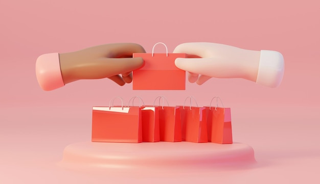 Hand holding a shopping bag Buying or gift concept 3D Rendering