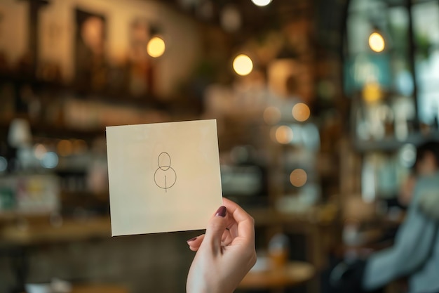 Photo hand holding a sketch of a coffee cup in a cozy cafe environment with warm lighting illustration concept for artisanal coffee shops aesthetic and inviting atmosphere generative ai