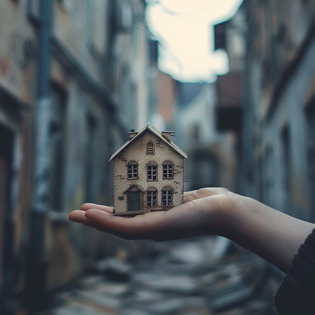 a hand holding a small house that has a house on it