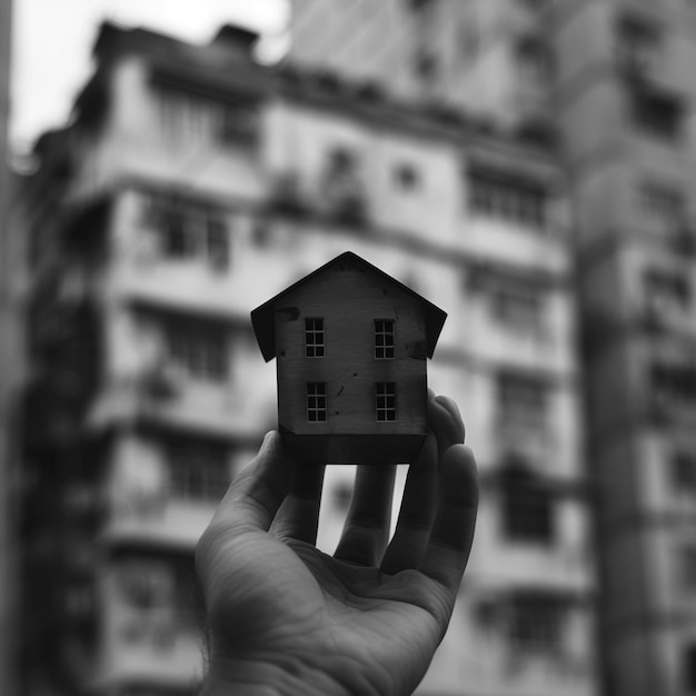 a hand holding a small house with the word  a  on it