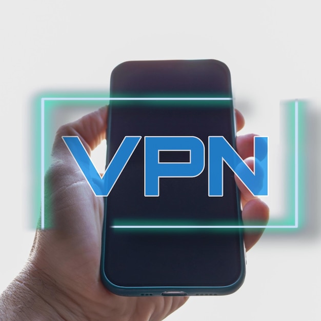 hand holding a smart phone with vpn icon