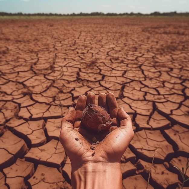 hand holding soil sand thirst world global water problem climate change