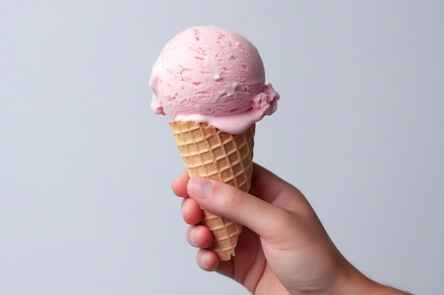 Hand Holding Strawberry Ice Cream Isolated on a Transparent Background AI