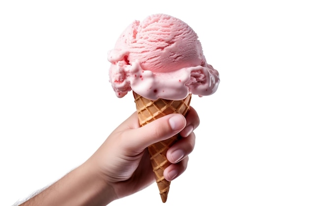 Hand Holding Strawberry Ice Cream Isolated on a Transparent Background AI