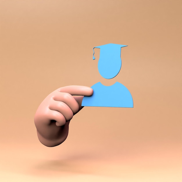 Hand holding a student icon 3d render illustration