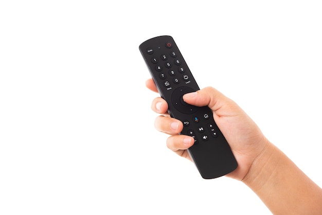 Photo hand holding television remote control panel