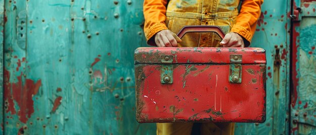 Photo hand holding toolbox tools for building success