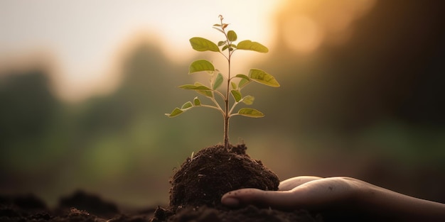 Hand holding tree plant background World environment day and Earth day Generative Ai