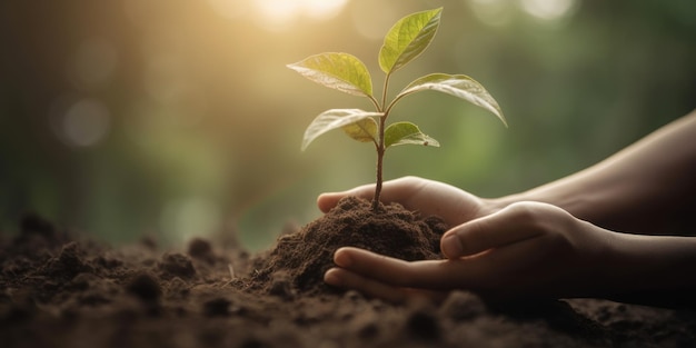 Hand holding tree plant background World environment day and Earth day Generative Ai