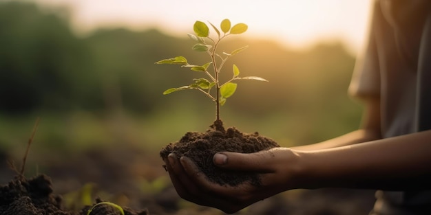 Hand holding tree plant background World environment day and Earth day Generative Ai