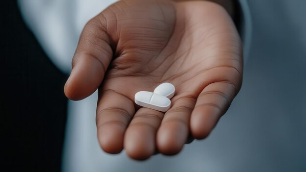 Photo a hand holding two white pills illustrating medication or health care options