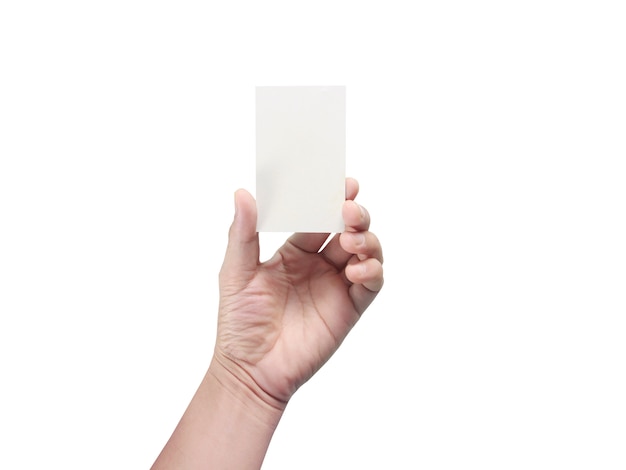 Hand holding white blank business card